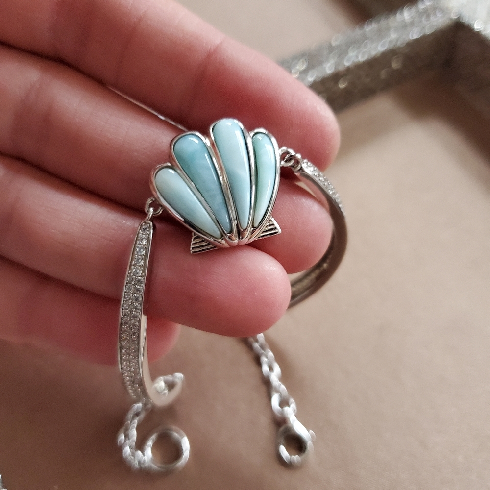 Alamea Sunrise Scallop Shell Larimar Sterling Silver Bracelet - Picture 2 of 11